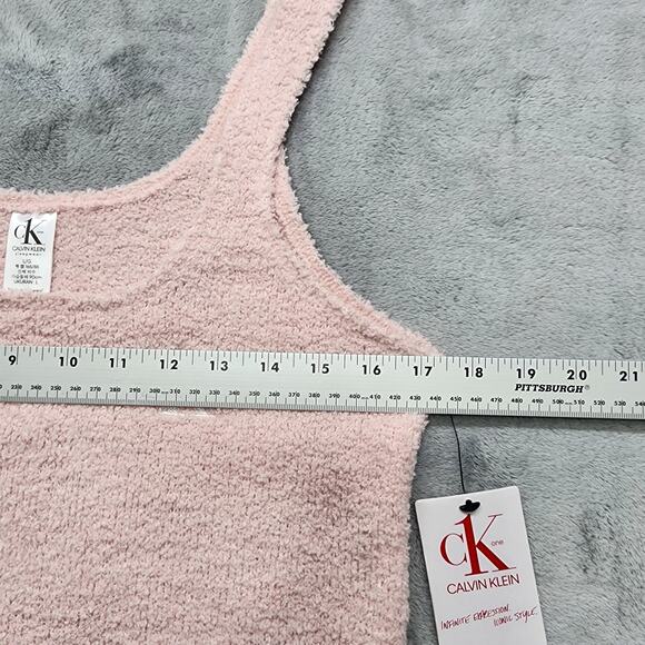 NEW Calvin Klein Top Womens L Pink CK One Plush Lounge Tank Baby Terry Crop Logo - Picture 11 of 13
